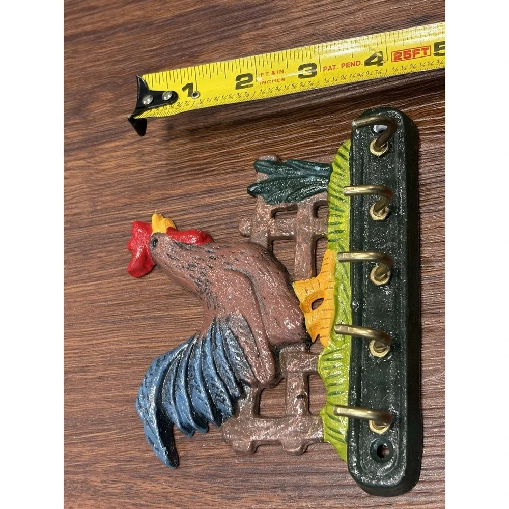 Rooster Chicken Cast‎ Iron 5 Hook Wall Hanging Key Hanger Rack Farm Rustic Decor